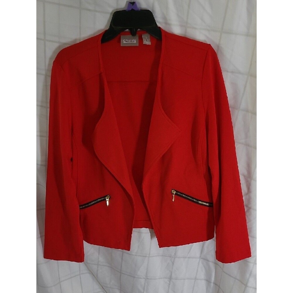Chico's Bright Red Open-Front Blazer with Zip Pockets